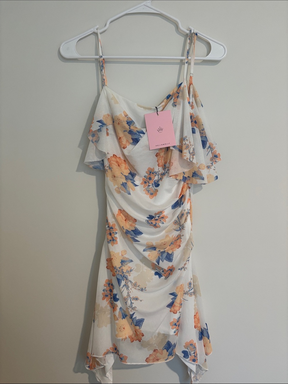 Hello Molly Floral Ruffle Midi Dress - White/Peach/Blue